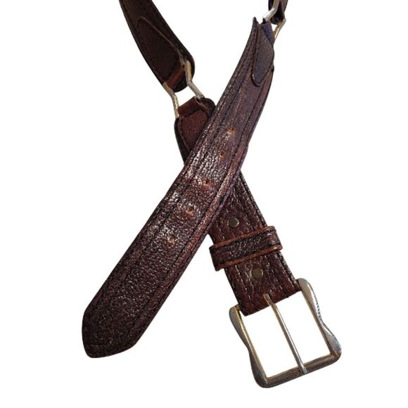 VTG Brown Hand Finished Tooled Steerhide Leather Western Belt Men's 42 - Picture 8 of 11